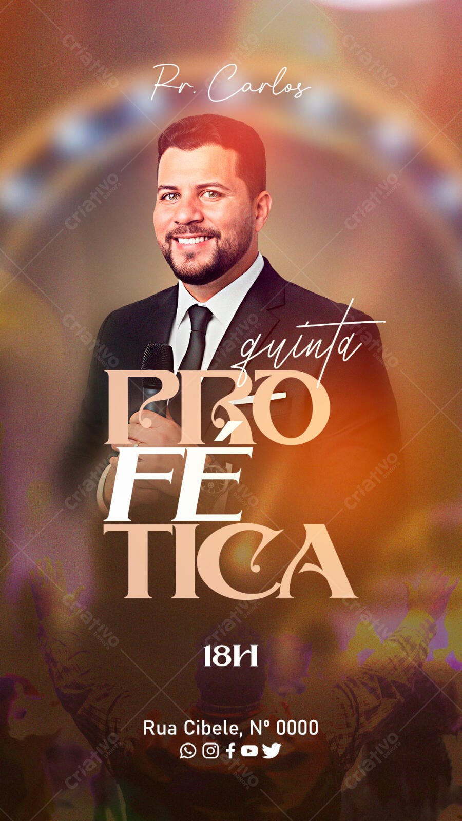 Flyer Social Media para Culto Profético Pr. Carlos PSD Editável