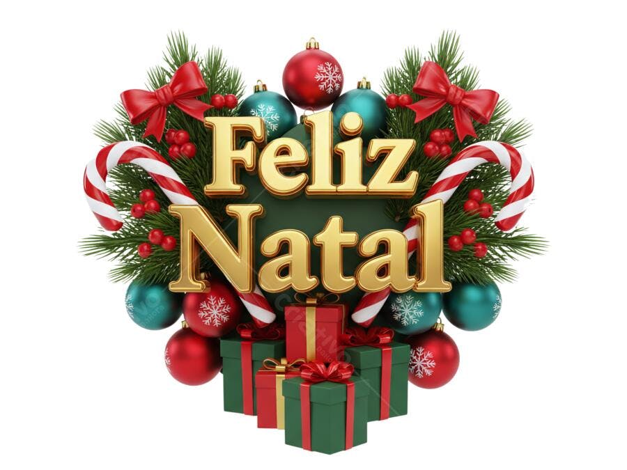 Título Festivo Feliz Natal Dourado Vermelho Verde Azul Enfeites 3D PNG com fundo transparente