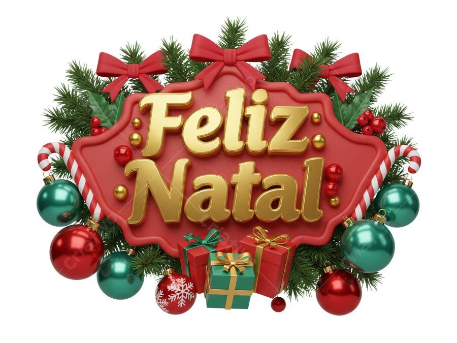 Selo Festivo Feliz Natal 3D Vermelho Dourado Enfeites PNG com fundo transparente