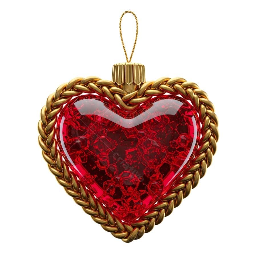 Ornamento Coração Luxuoso Vermelho Dourado Festivo PNG com fundo transparente