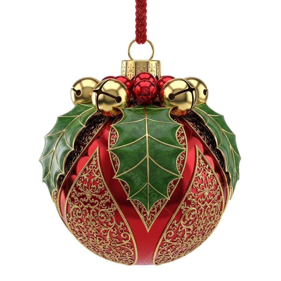 Enfeite de Natal Luxuoso Vermelho Dourado Verde PNG com fundo transparente