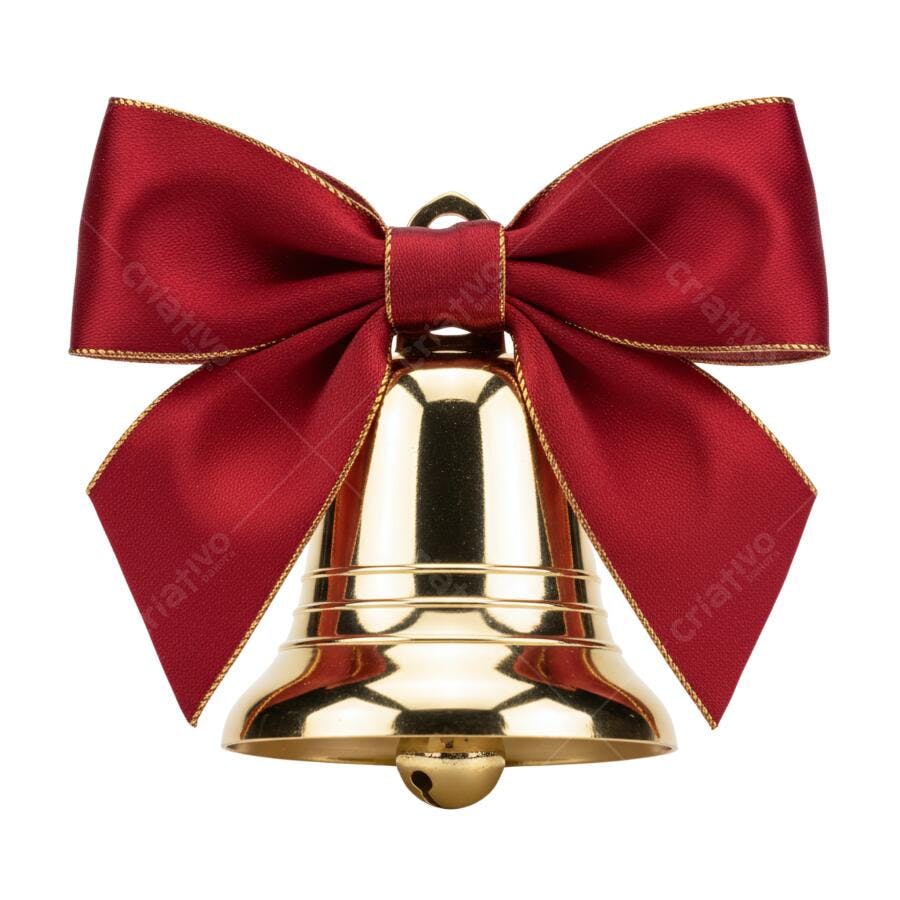 Ícone Sino Dourado de Natal com Laço Vermelho Festivo PNG com fundo transparente
