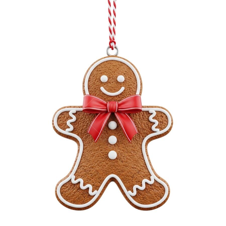 Ornamento de Natal Biscoito de Gengibre Feliz com Laço Vermelho PNG com fundo transparente