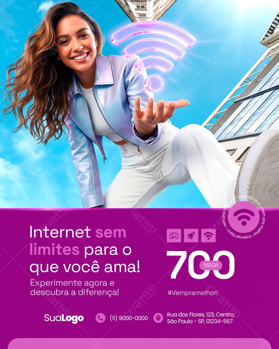Flyer Campanha Internet 700 MEGA com Mulher Jovem PSD Editável