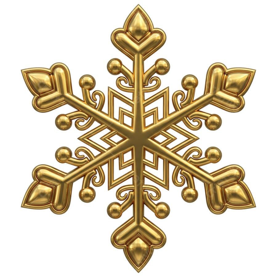 Ícone floco de neve dourado 3D Natal Inverno PNG com fundo transparente
