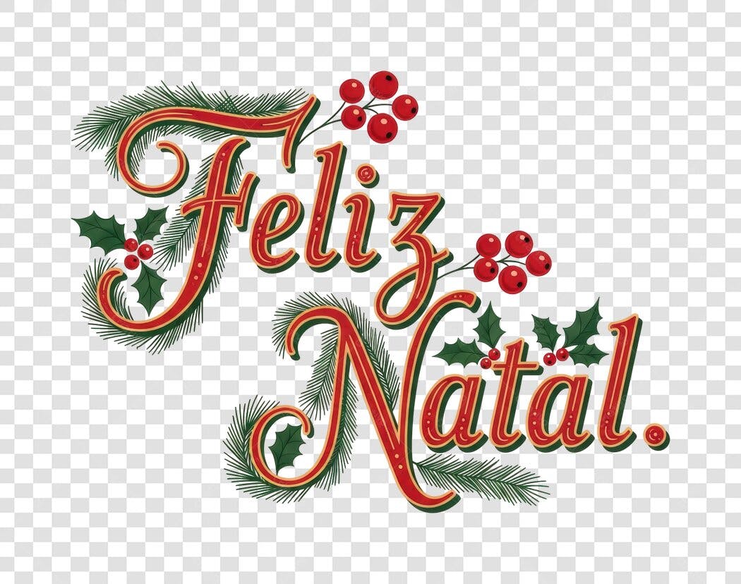 Arte para Post Feliz Natal 25 de Dezembro letras vermelhas verde PNG com fundo transparente