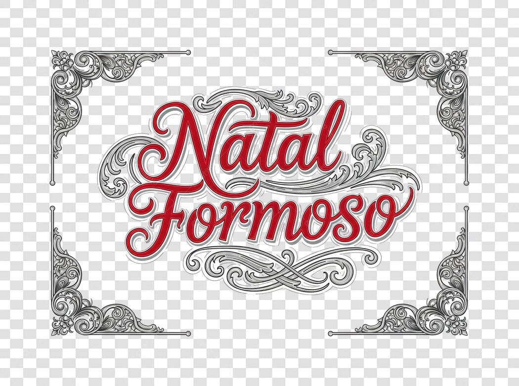Lettering Natal Formoso vermelho cinza moldura PNG com fundo transparente