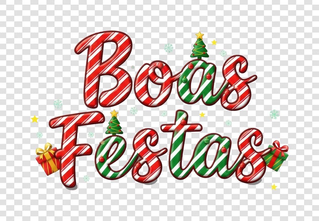 Texto decorativo Boas Festas estilo doce Natal e Ano Novo PNG com fundo transparente