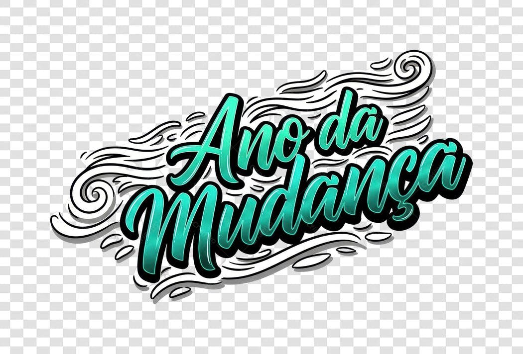 Letreiro Ano da Mudança azul-esverdeado e preto PNG com fundo transparente