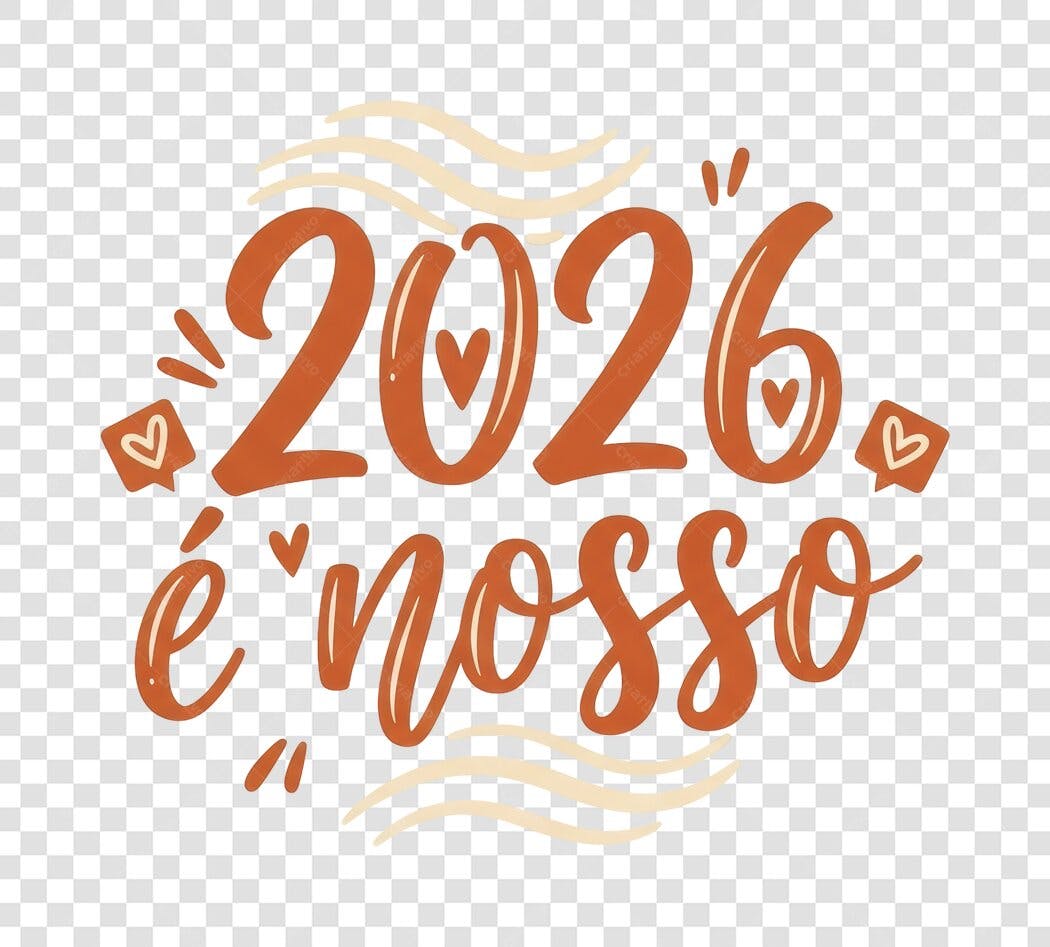 Post para Redes Sociais Ano Novo 2026 frase é nosso laranja terracota PNG com fundo transparente