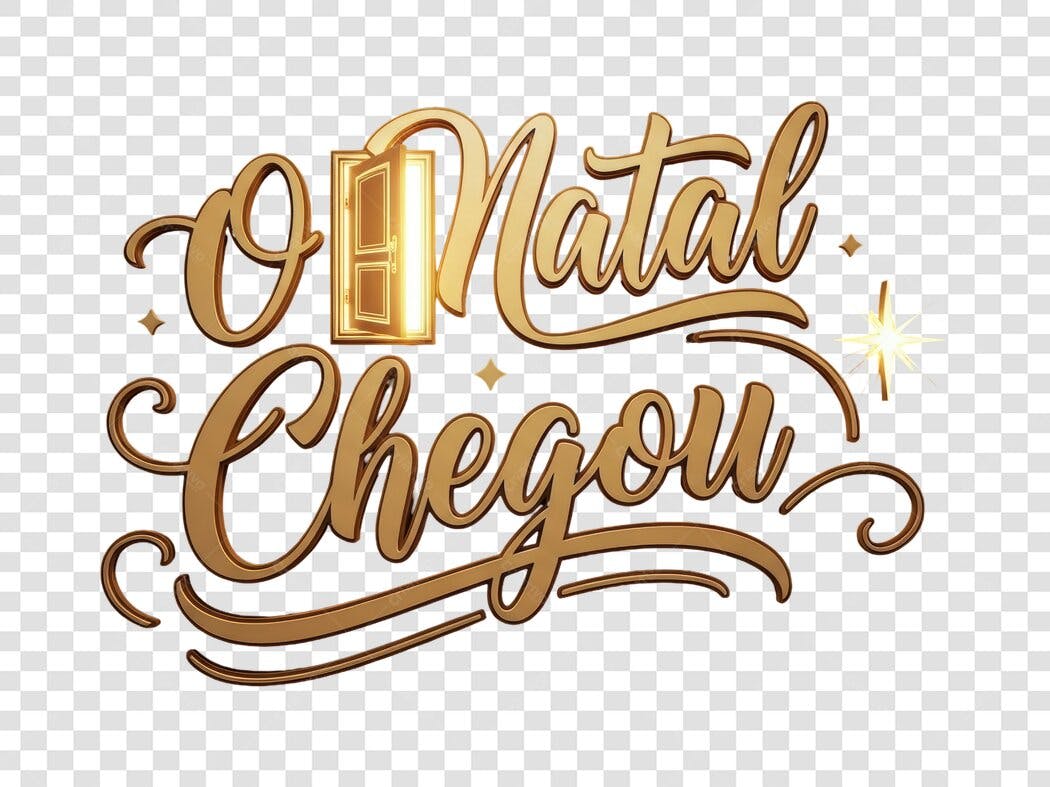 Texto Natalino Dourado O Natal Chegou PNG com fundo transparente