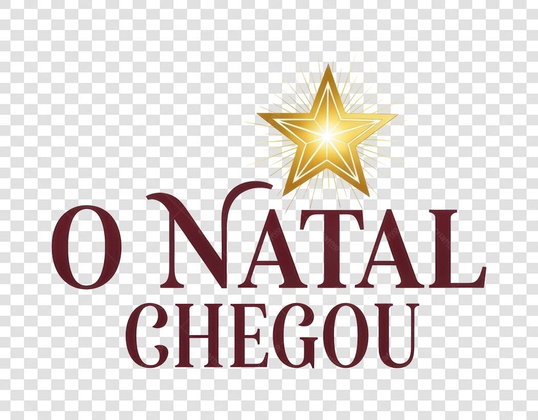 Título Festivo Natal O Natal Chegou estrela dourada bordô PNG com fundo transparente