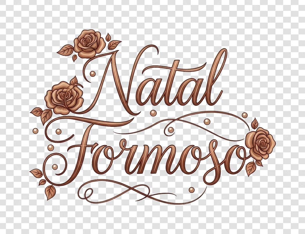Frase Natal Formoso caligrafia marrom rosas PNG com fundo transparente