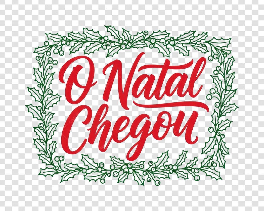 Selo Natal O Natal Chegou Caligrafia Vermelha Verde PNG com fundo transparente