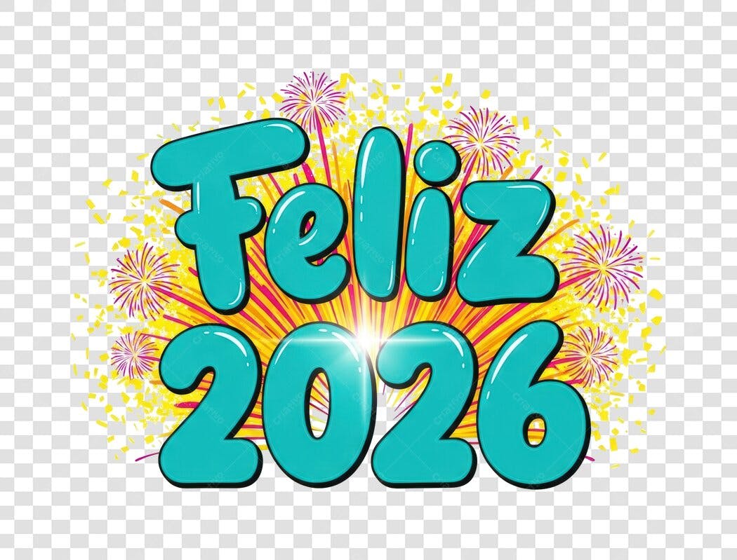 Texto Feliz 2026 Ano Novo para Social Media PNG com fundo transparente