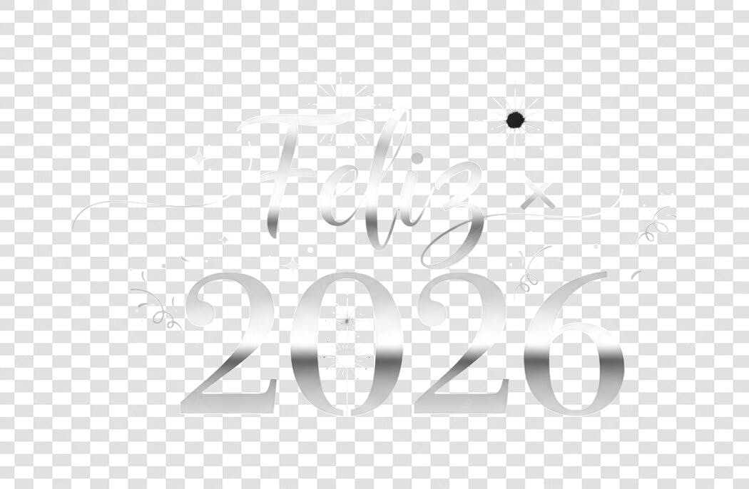 Elemento Gráfico Feliz Ano Novo 2026 Prata PNG com fundo transparente