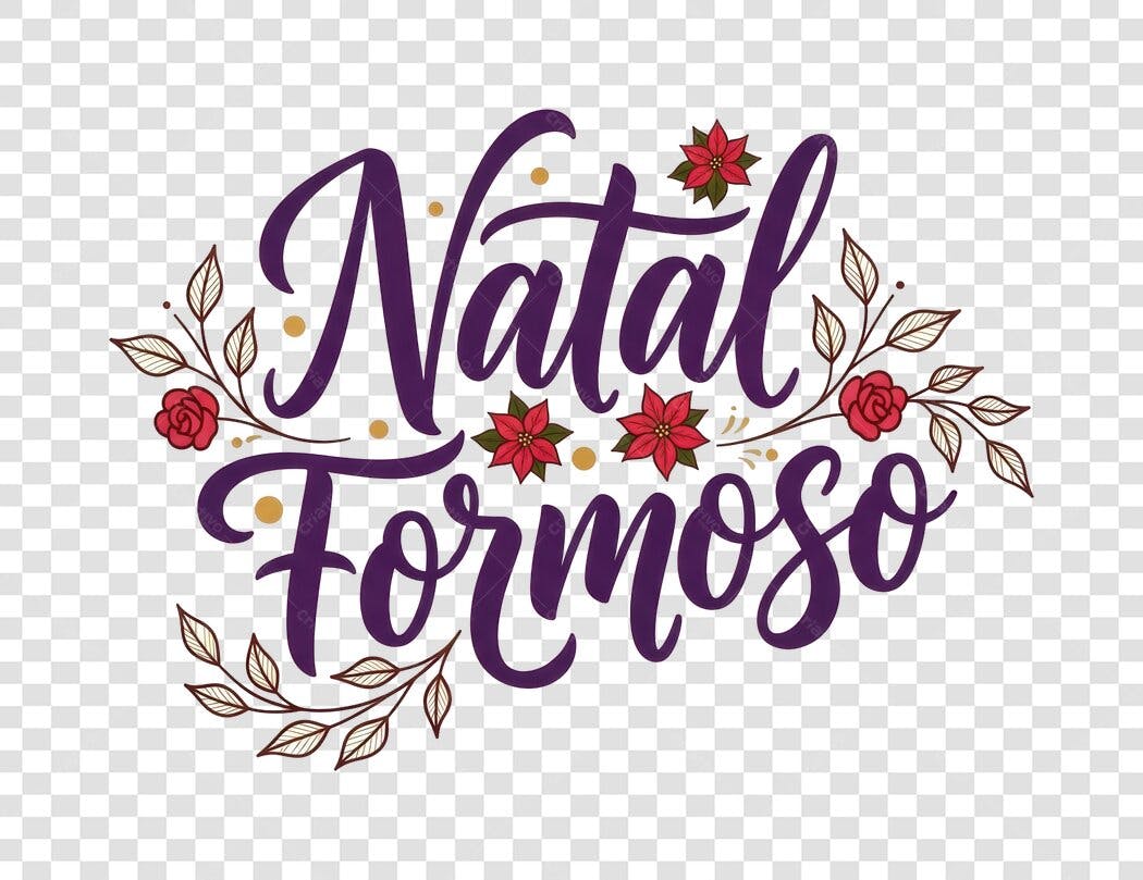 Título de Natal Formoso Floral Vermelho PNG com fundo transparente