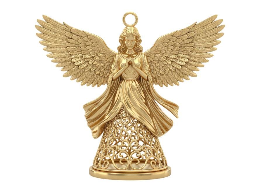 Estatueta Anjo Dourado Natalino Oração PNG com fundo transparente