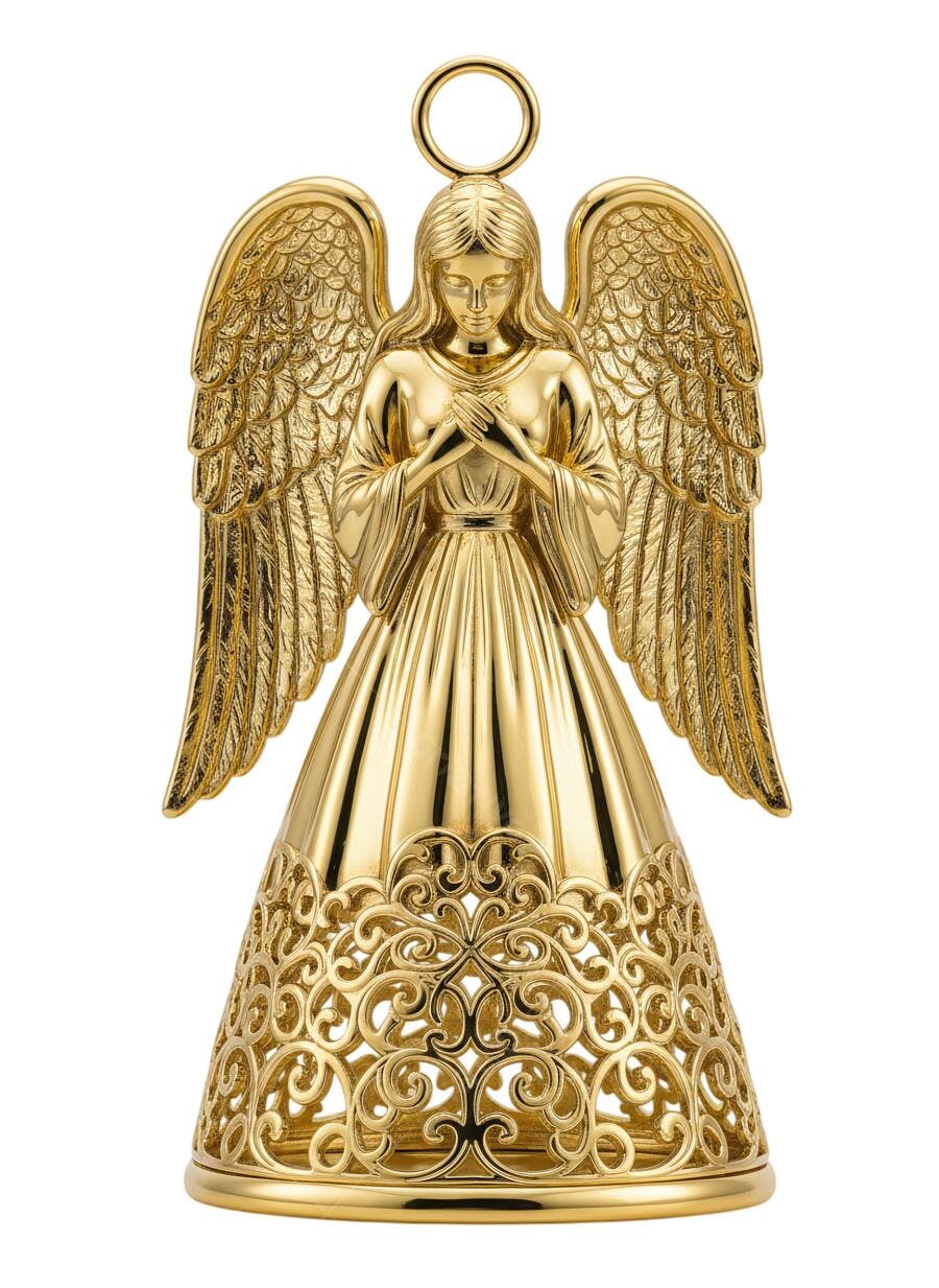 Enfeite de Natal Anjo Dourado Clássico com Auréola PNG com fundo transparente