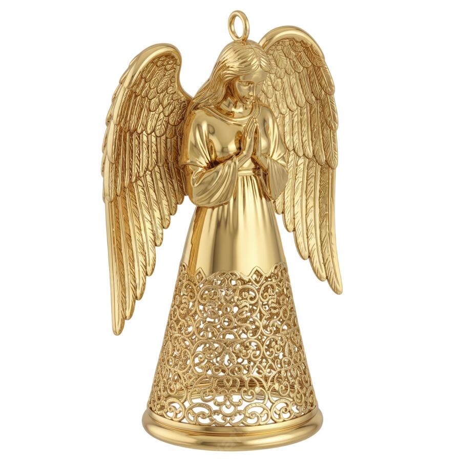 Ornamento Anjo Dourado de Natal em Oração PNG com fundo transparente