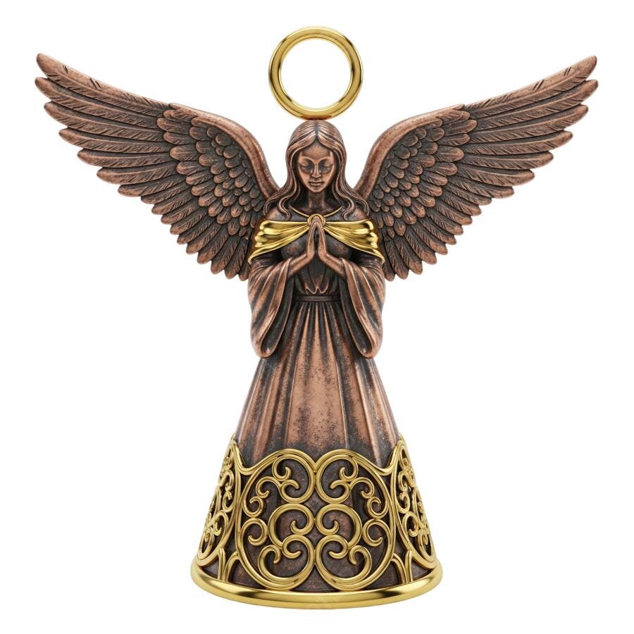 Ilustração Anjo Dourado Bronze Mãos em Oração Natal PNG com fundo transparente