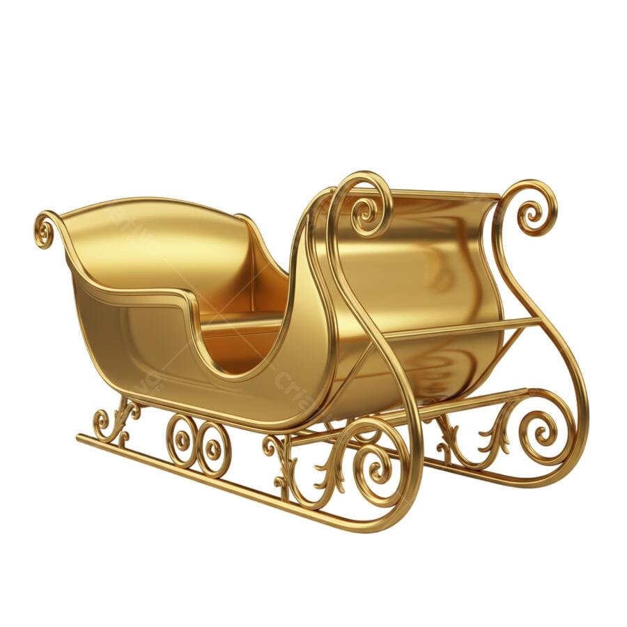 Ilustração 3D Natalina Trenó Dourado Luxuoso PNG com fundo transparente