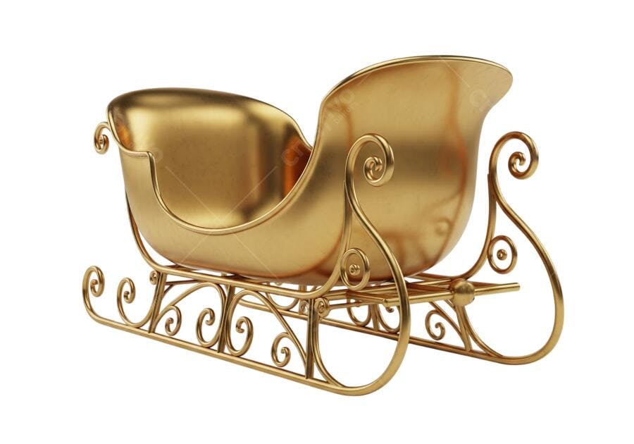 Trenó Dourado de Natal Luxuoso PNG com fundo transparente para design festivo