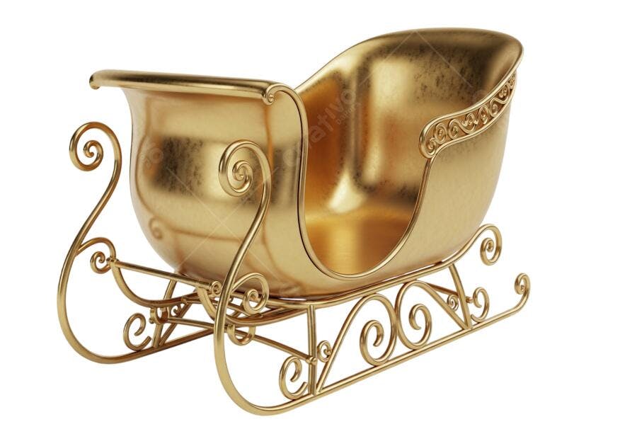 Trenó Dourado de Natal Ornamentado PNG com fundo transparente