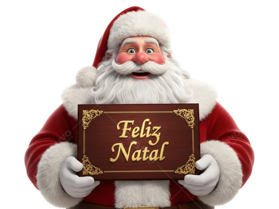 Ilustração Papai Noel Feliz Natal Placa Dourada PNG com fundo transparente