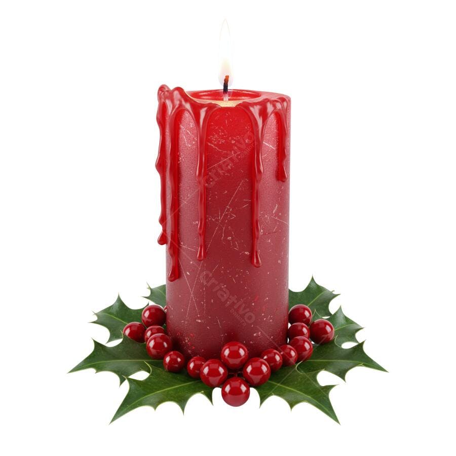 Vela de Natal Vermelha com Azevinho PNG com fundo transparente