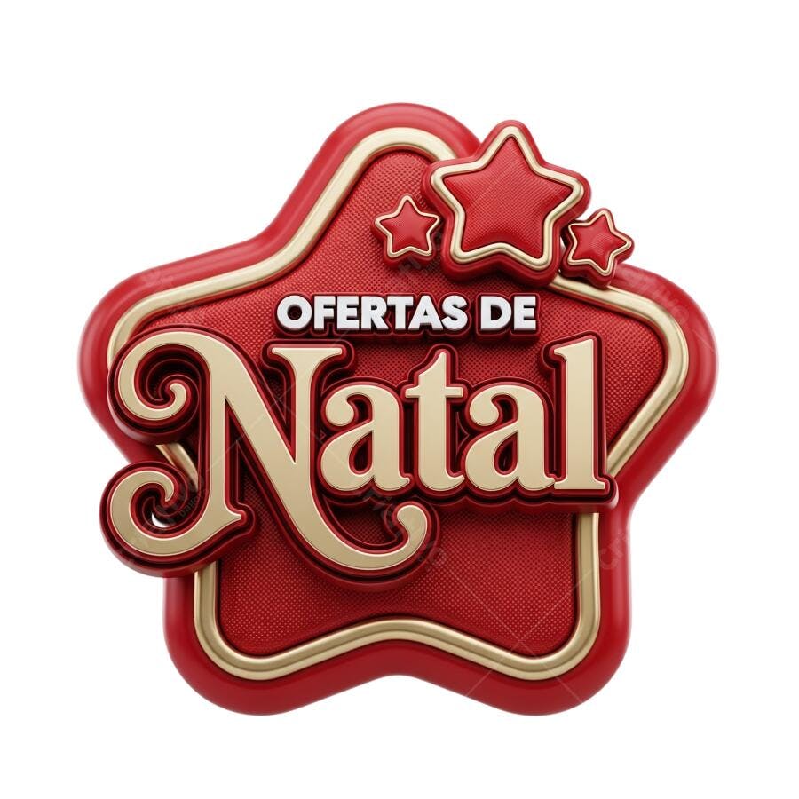 Selo Ofertas de Natal Vermelho Dourado 3D PNG com fundo transparente