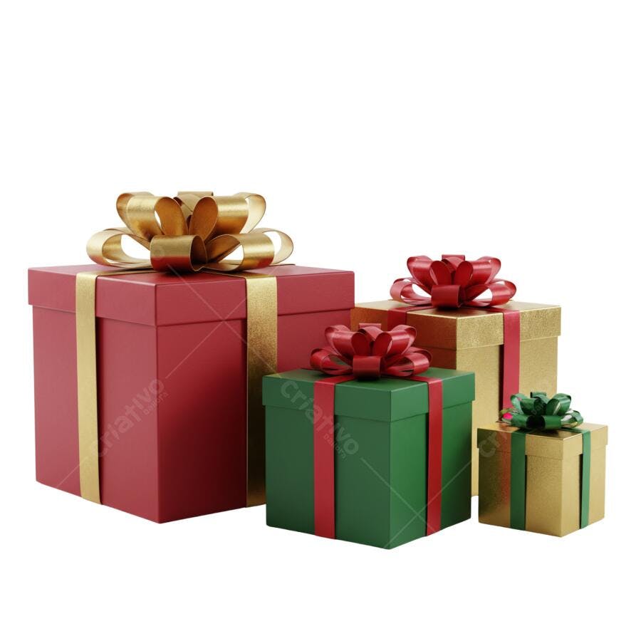 Conjunto de Caixas de Presente Natalinas Vermelhas Douradas Verdes PNG com fundo transparente