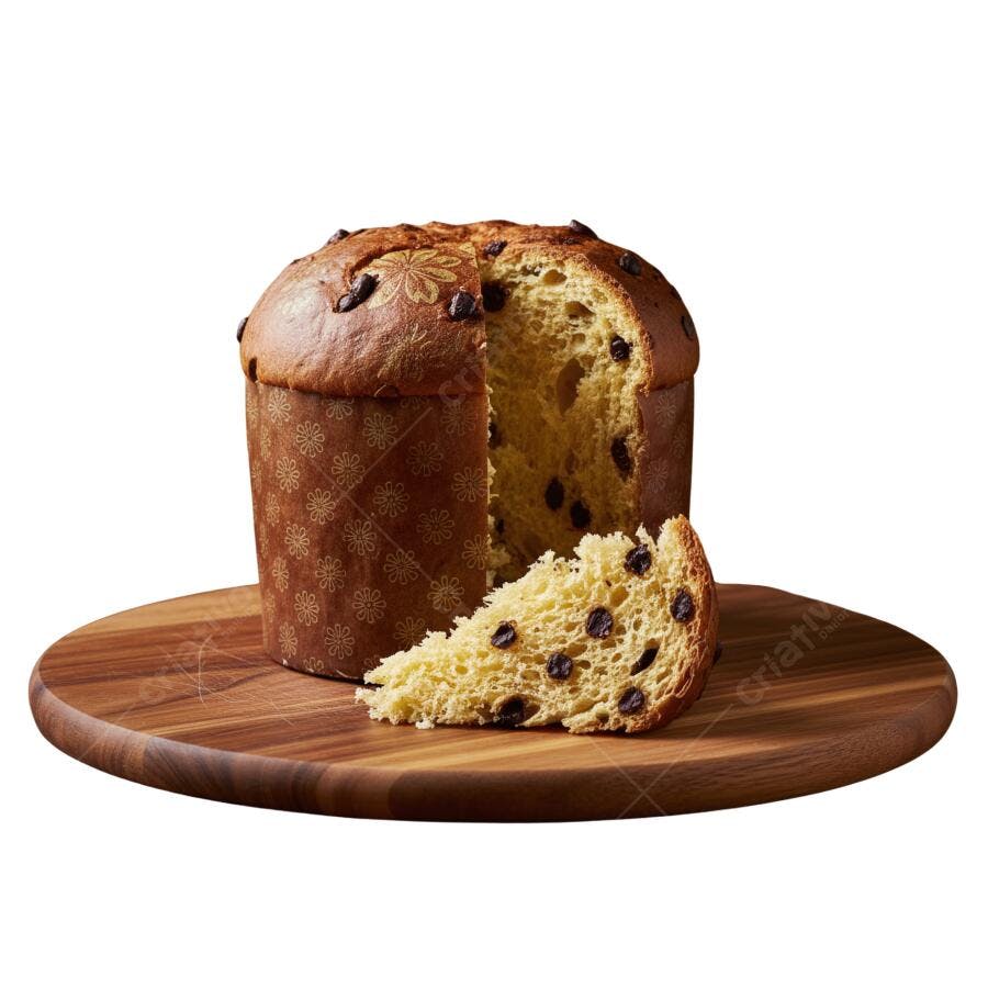 Panettone com Gotas Chocolate Natalino em Tábua de Madeira PNG com fundo transparente