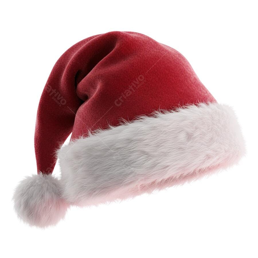 Ilustração 3D Chapéu de Papai Noel vermelho branco Natal PNG com fundo transparente