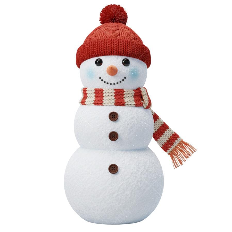 Boneco de Neve 3D Natal Inverno Gorro Vermelho Cachecol Branco PNG com fundo transparente