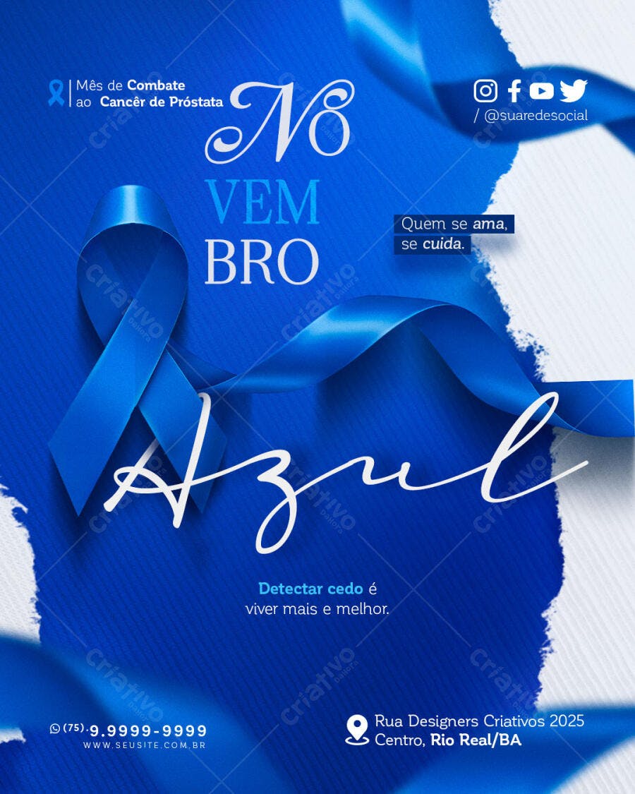 Flyer Novembro Azul Conscientização do Câncer de Próstata PSD Editável