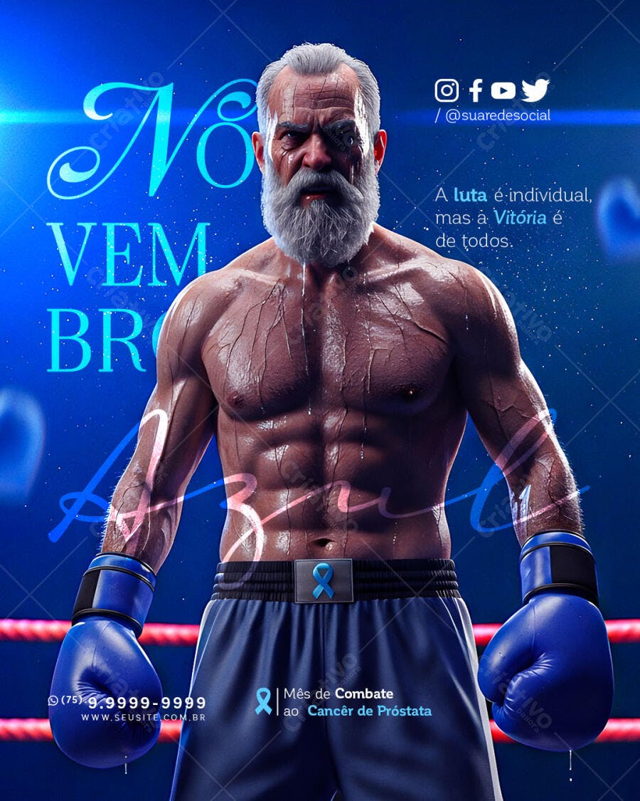 Post Campanha Novembro Azul Lutador Idoso Barba Branca PSD Editável