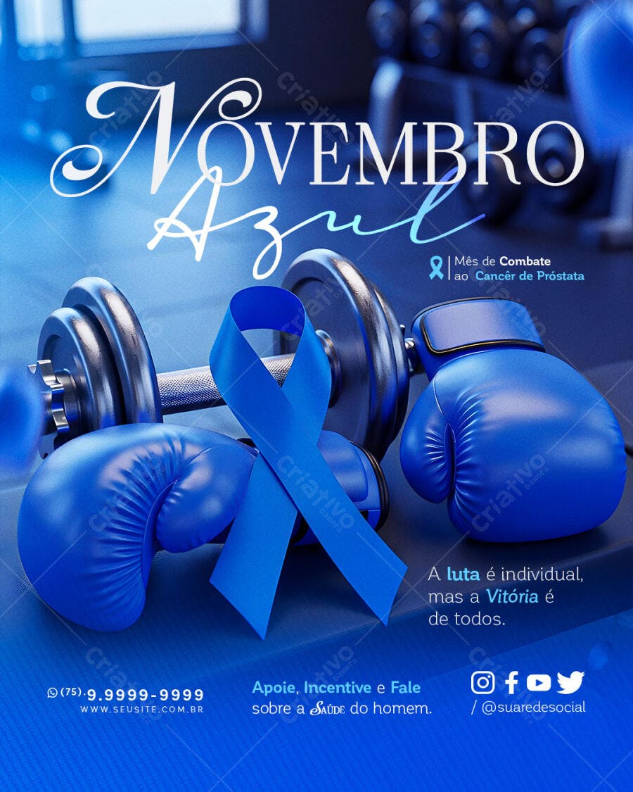 Flyer Novembro Azul Mês Combate Câncer Próstata PSD Editável
