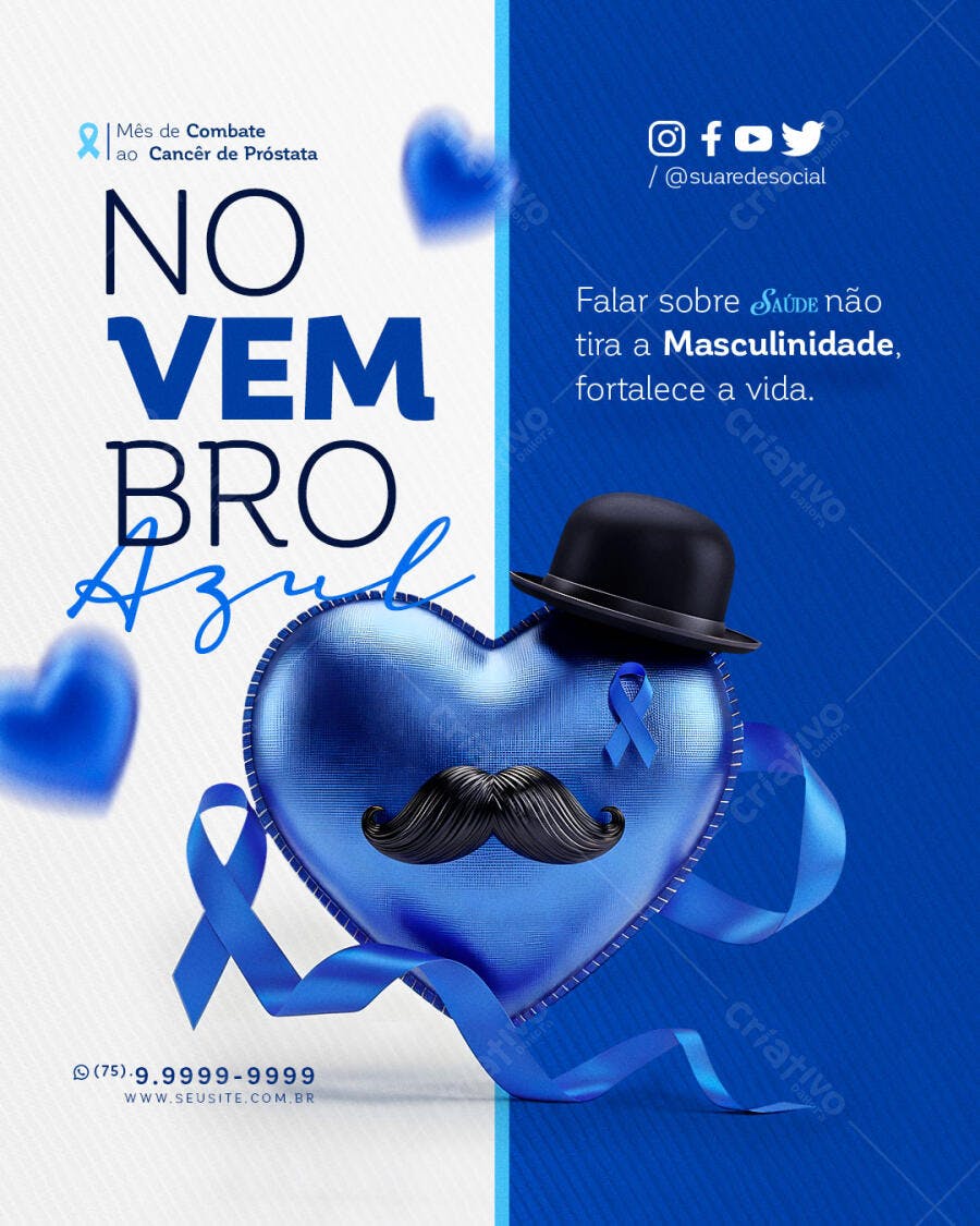Flyer Novembro Azul Campanha Câncer de Próstata PSD Editável