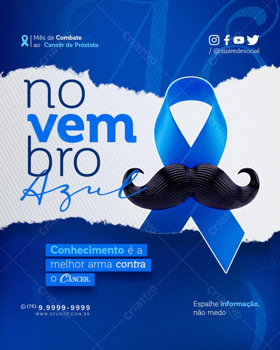 Flyer Digital para Novembro Azul Conscientização Câncer de Próstata PSD Editável