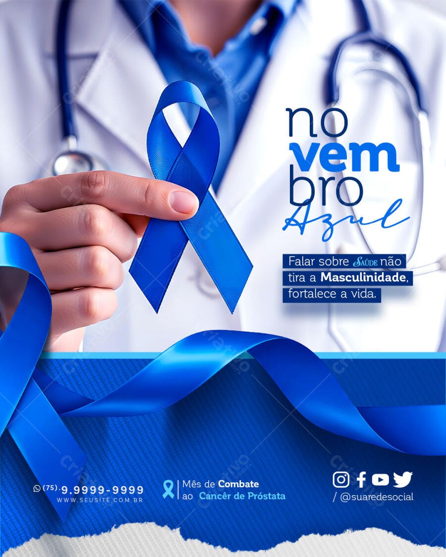 Flyer Novembro Azul Conscientização Câncer de Próstata PSD Editável