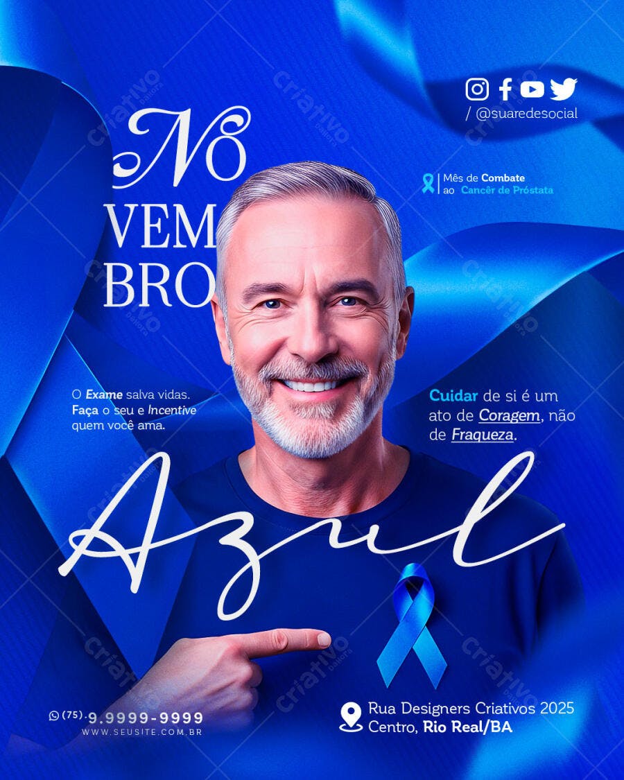 Flyer Conscientização Novembro Azul Câncer de Próstata PSD Editável