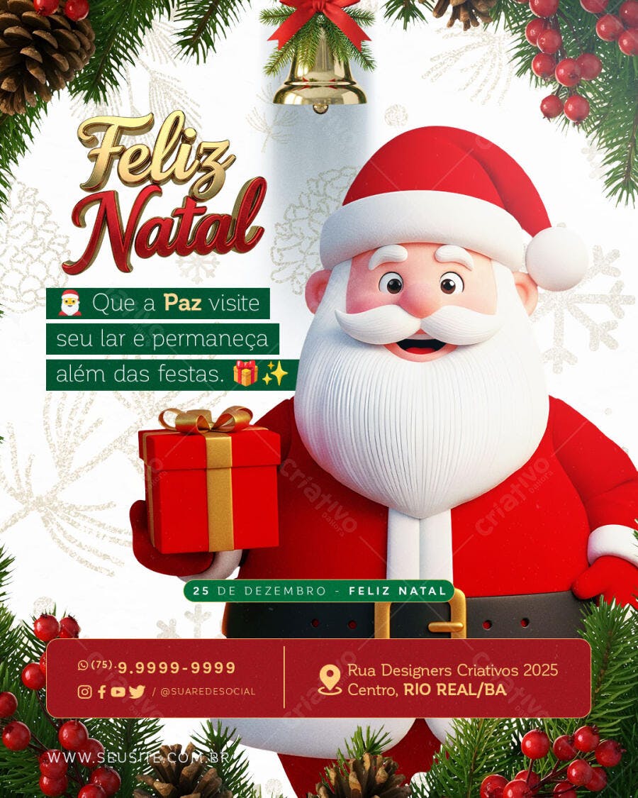 Flyer para Feliz Natal com Papai Noel PSD Editável
