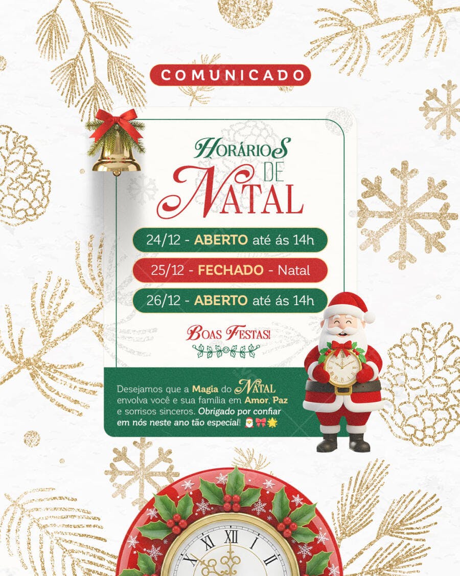 Flyer Comunicado Horários de Natal Boas Festas PSD Editável