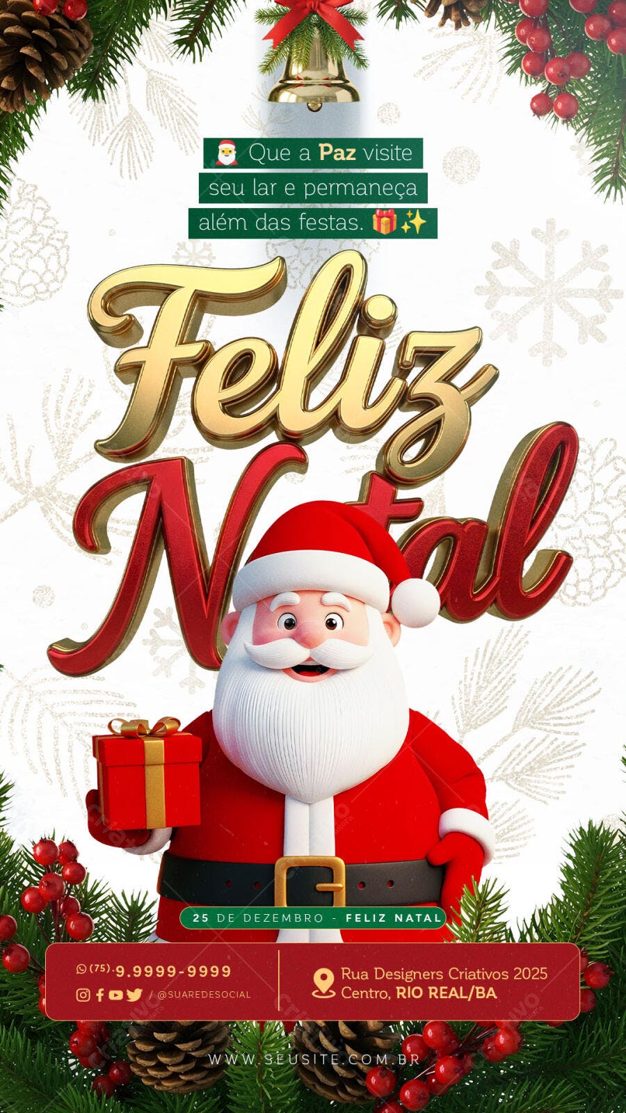 Flyer Feliz Natal Papai Noel Presente PSD Editável