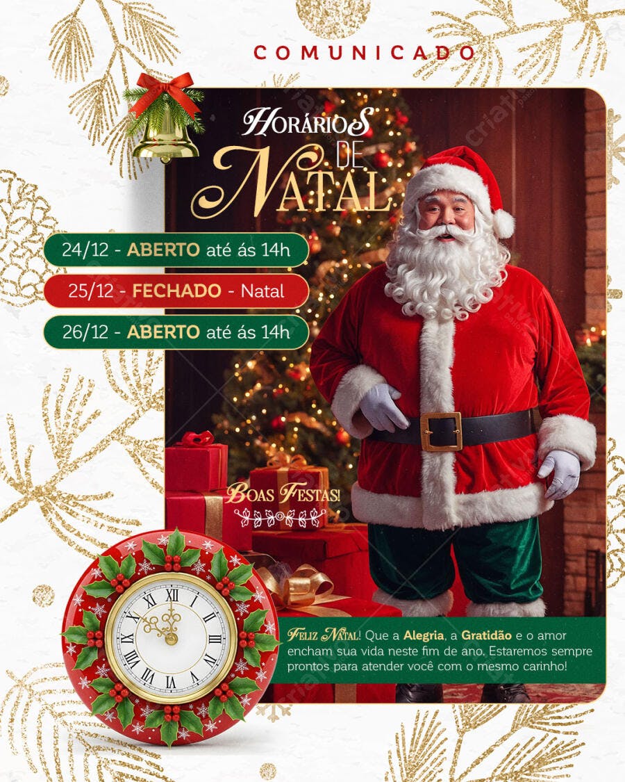 Flyer Horários de Natal com Papai Noel PSD Editável