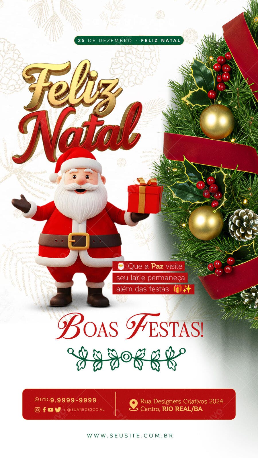 Post Redes Sociais para Feliz Natal Papai Noel 3D PSD Editável