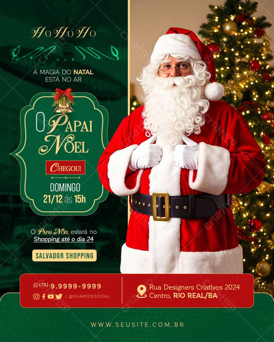 Flyer Natal Chegada Papai Noel Shopping PSD Editável