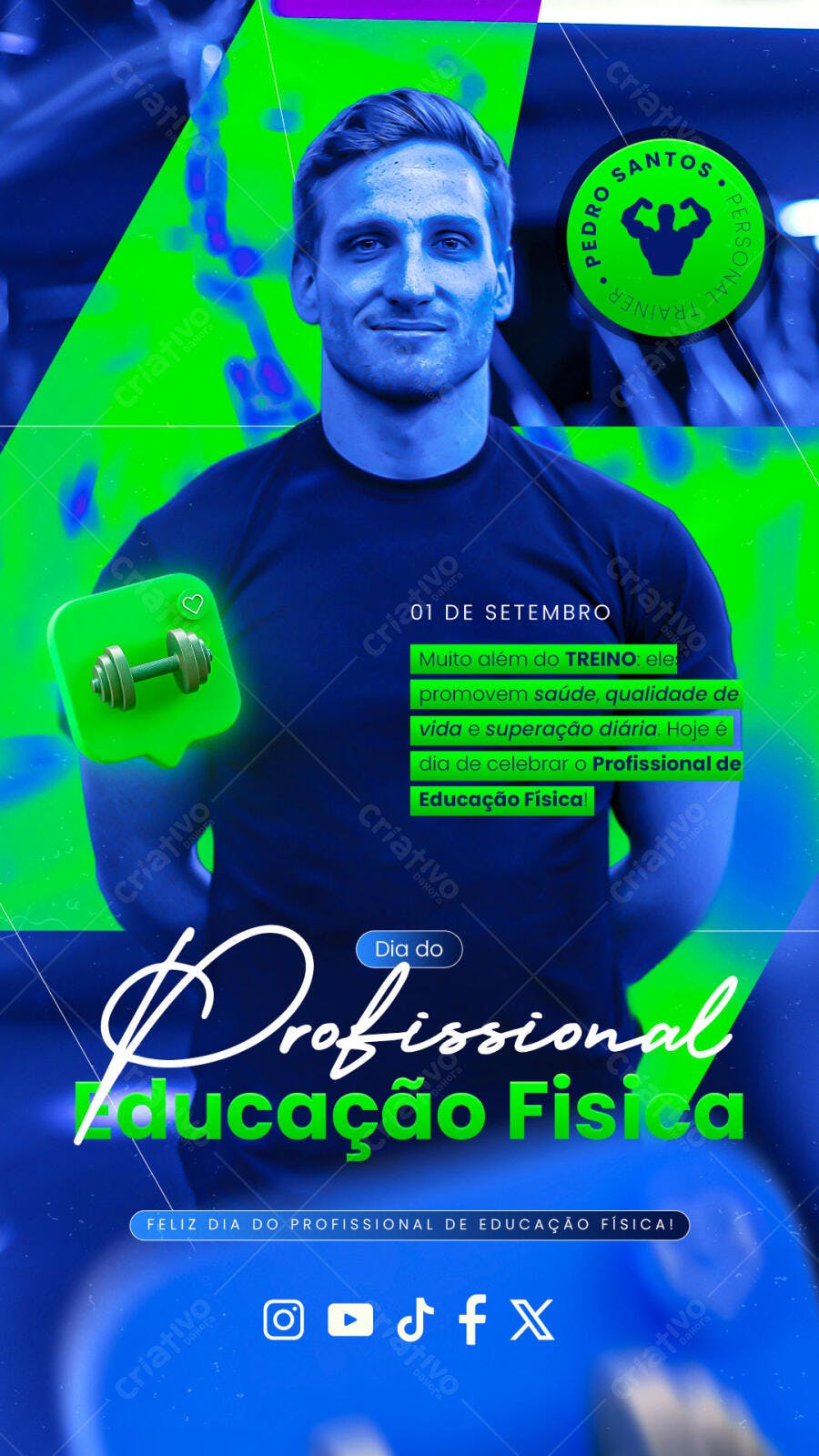 Flyer para Dia do Profissional de Educação Física com Pedro Santos PSD Editável