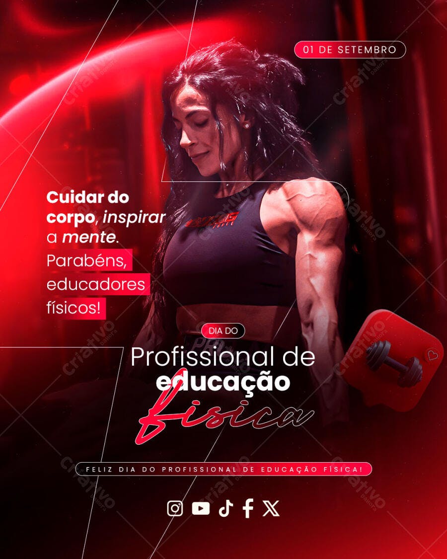 Flyer Dia do Profissional de Educação Física Vermelho PSD Editável